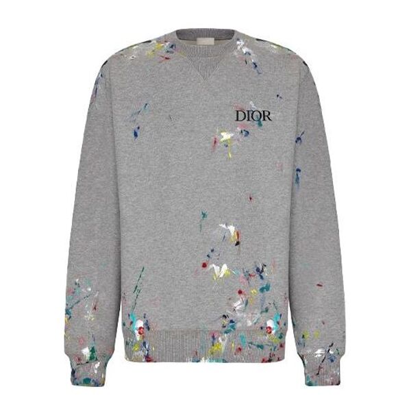 DIOR OVERSIZED SWEATSHIRT WHITE COTTON FLEECE WITH PAINT PRINT – DOS014