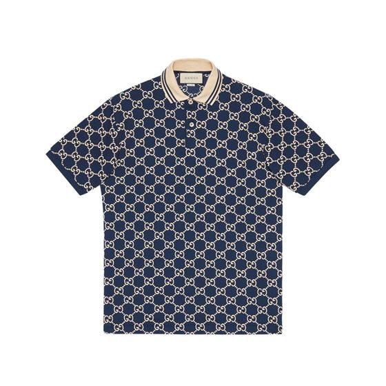 GUCCI DARK BLUE COTTON PIQUET GG STRETCH POLO – GGS013