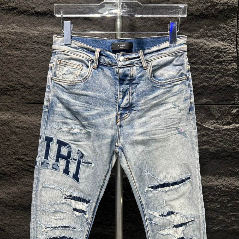 Amiri Ripp Blue White Embroider Jeans – AMIJ024