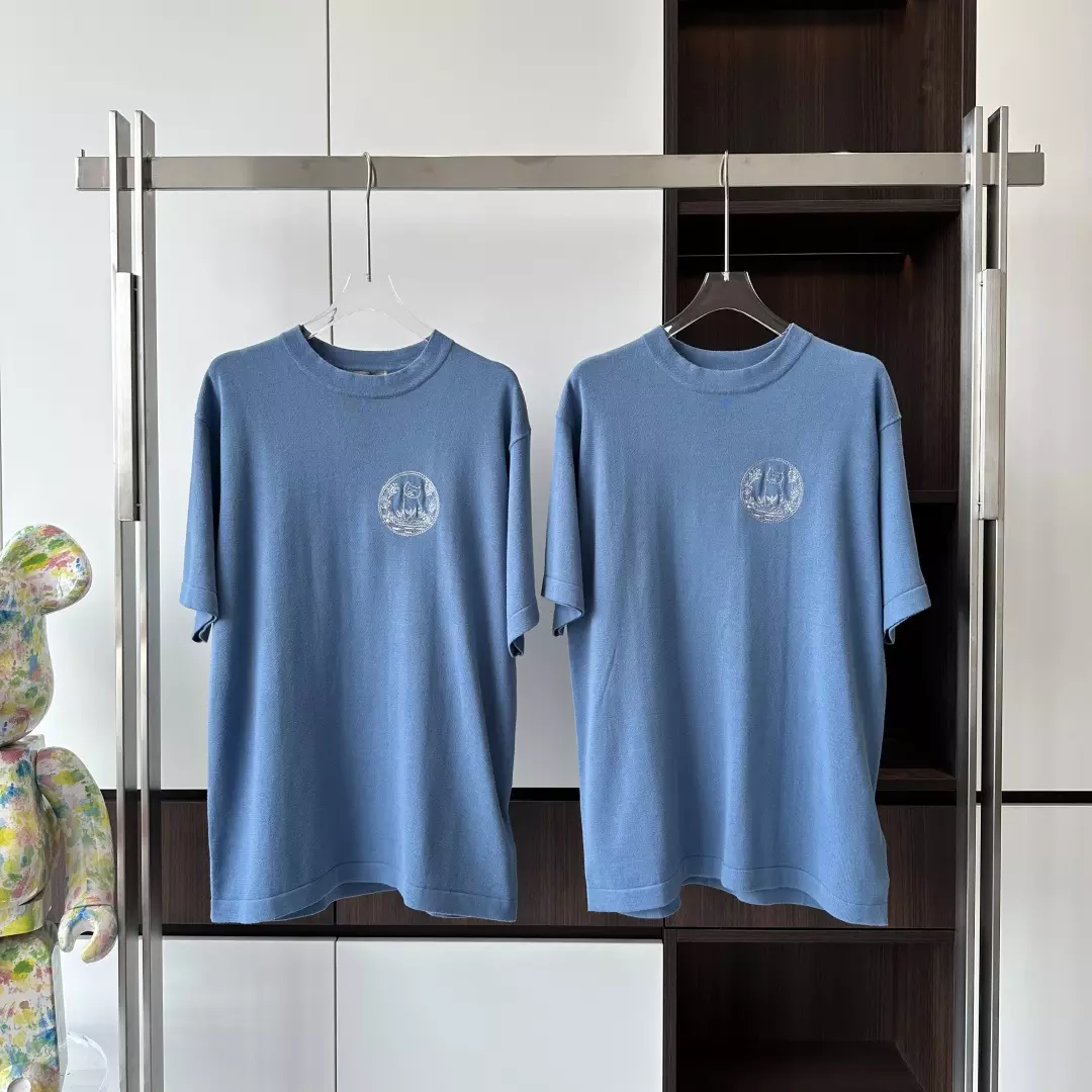 CD AND HYLTON NEL KNIT T-SHIRT BLUE COTTON AND SILK JERSEY – DOT048