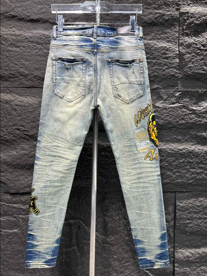 Amiri Ripp White Yellow Logo Jeans – AMIJ010