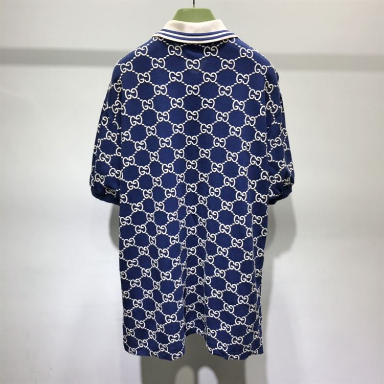 GUCCI DARK BLUE COTTON PIQUET GG STRETCH POLO – GGS013