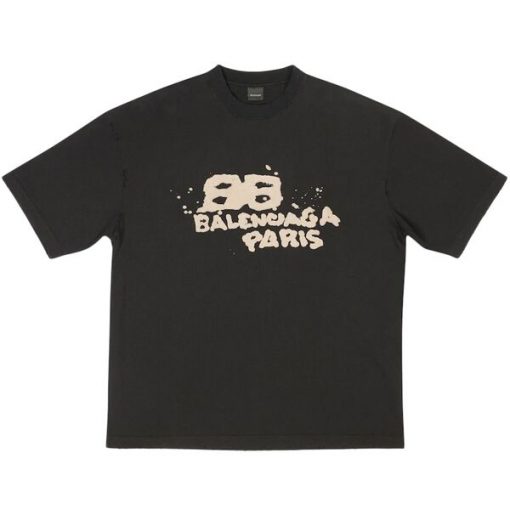 BALENCIAGA HAND DRAWN BB ICON T-SHIRT MEDIUM FIT IN BLACK – BAS013