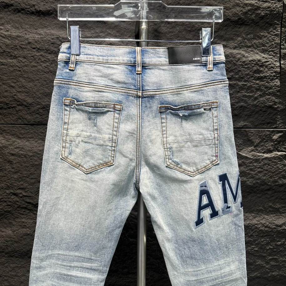 Amiri Ripp Blue White Embroider Jeans – AMIJ024