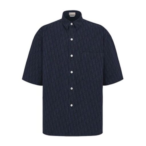 DIOR SHORT-SLEEVED OVERSHIRT NAVY BLUE AND BLACK DIOR OBLIQUE KASURI COTTON DENIM – DOT014