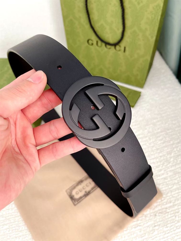 GUCCI LEATHER BELT WITH INTERLOCKING G – GB006