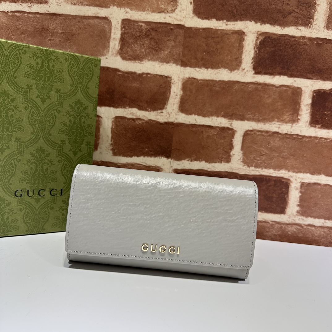 CONTINENTAL WALLET WITH SCRIPT LEATHER IN LIGHT GREY- WLG037