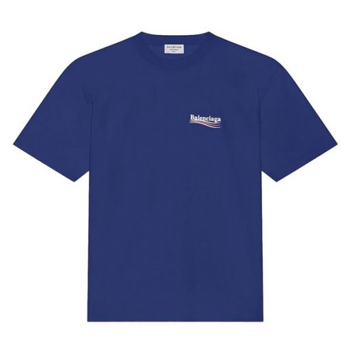 BALENCIAGA MEN’S POLITICAL CAMPAIGN T-SHIRT LARGE FIT IN PACIFIC BLUE – BAS003