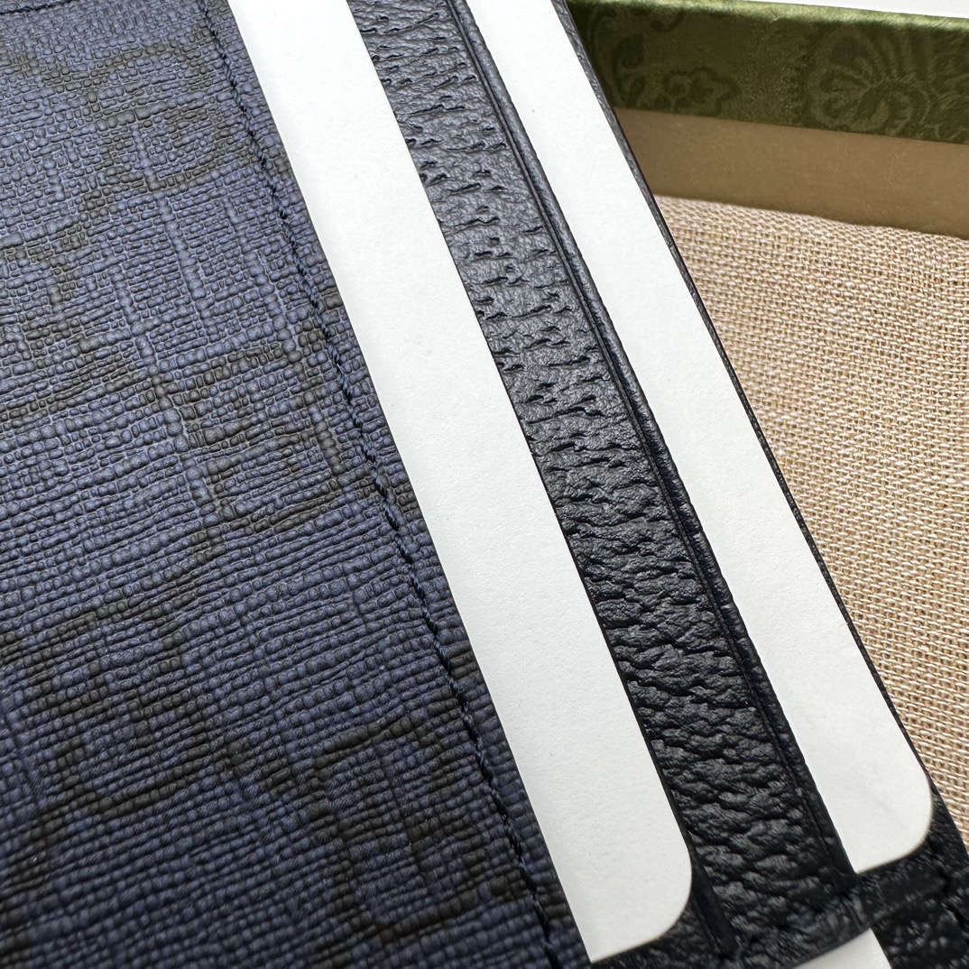 NEW GUCCI OPHIDIA BLUE & DARK BLUE GG SUPREME CANVAS LEATHER CARD CASE WALLET- WLG031