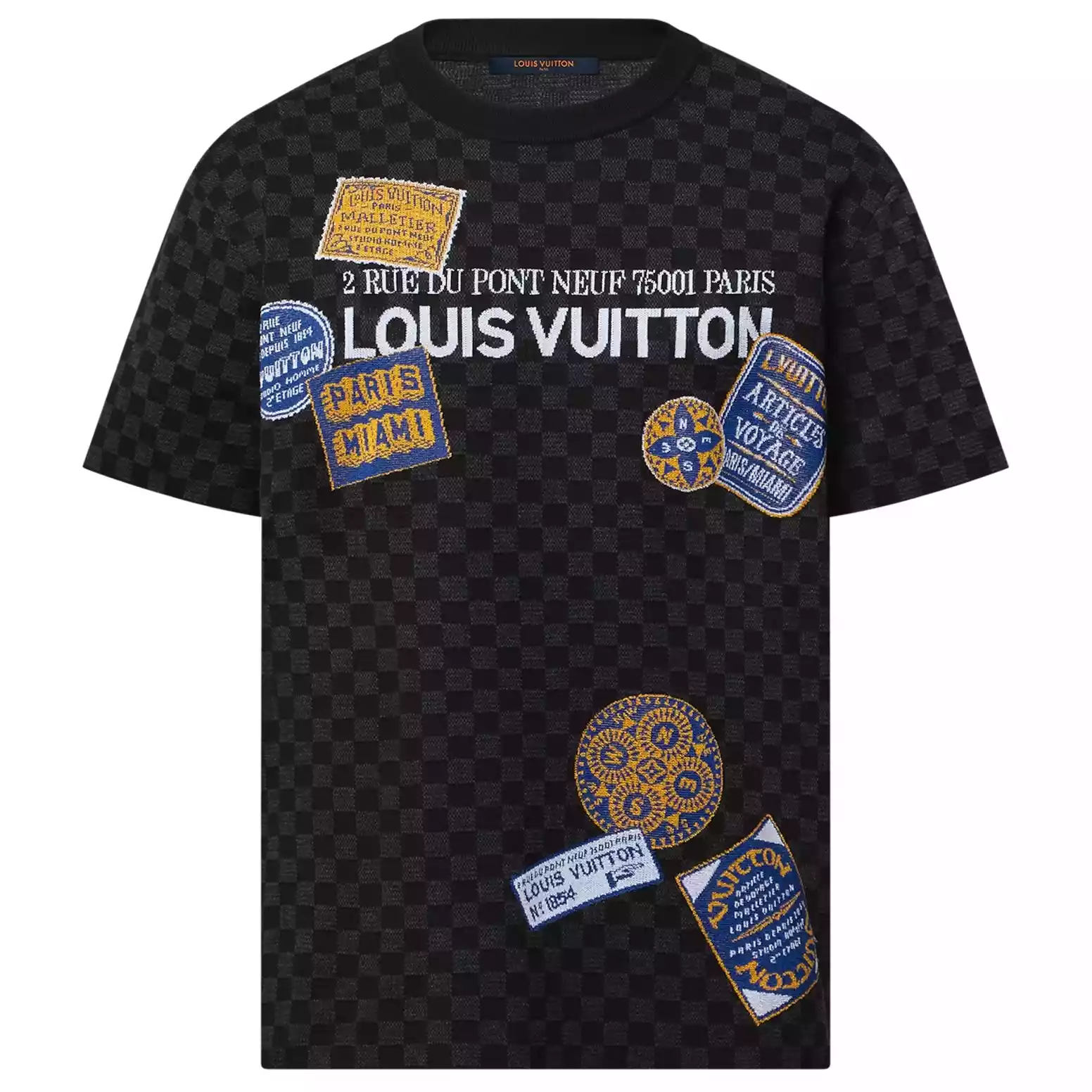 LV ART PRINTED DAMIER COTTON T-SHIRT IN BLACK – LVTS107