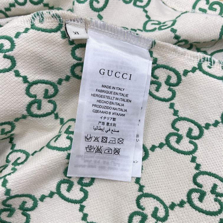 GUCCI GG STRETCH COTTON POLO IN OFF-WHITE AND GREEN – GGS007