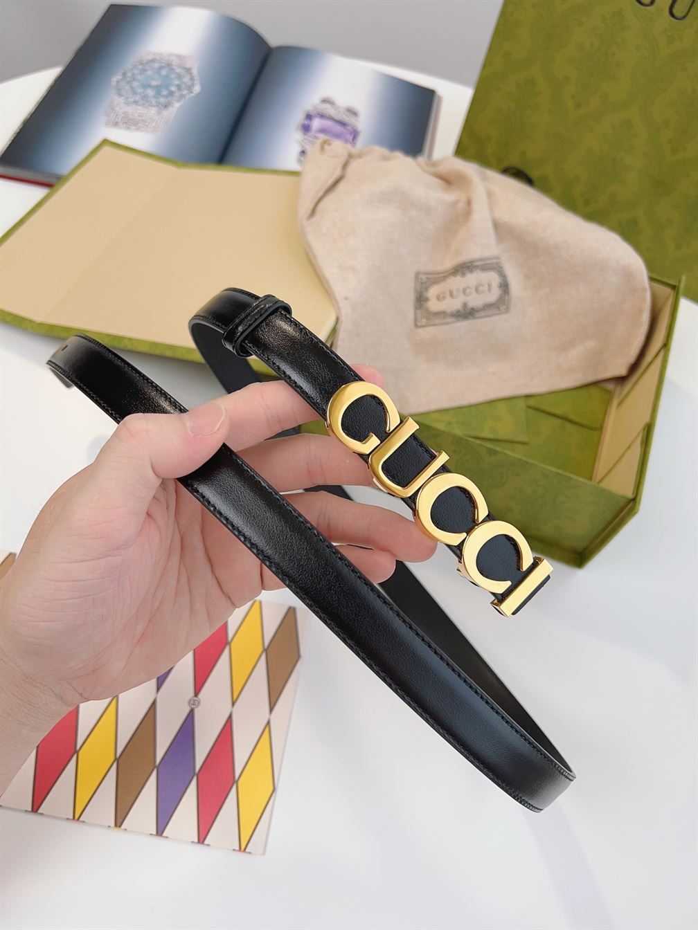 GUCCI BUCKLE THIN BELT BLACK LEATHER – GB024