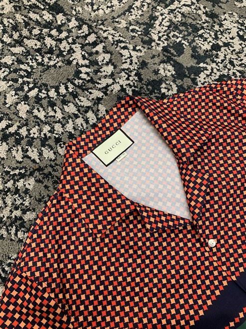 GUCCI GEOMETRIC HOUNDSTOOTH PRINT BOWLING SHIRT – GGS026
