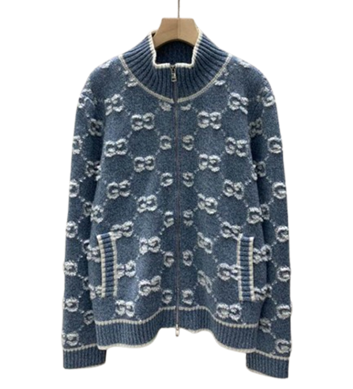 GUCCI Bouclé Stitch Jacquard Blue Knitwear – GCK054