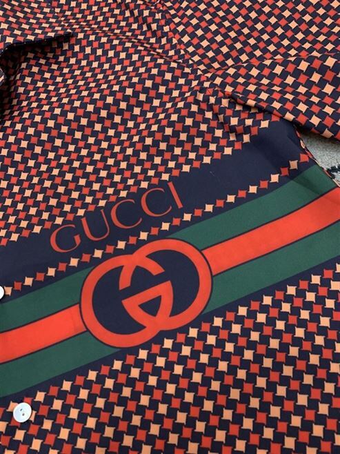GUCCI GEOMETRIC HOUNDSTOOTH PRINT BOWLING SHIRT – GGS026