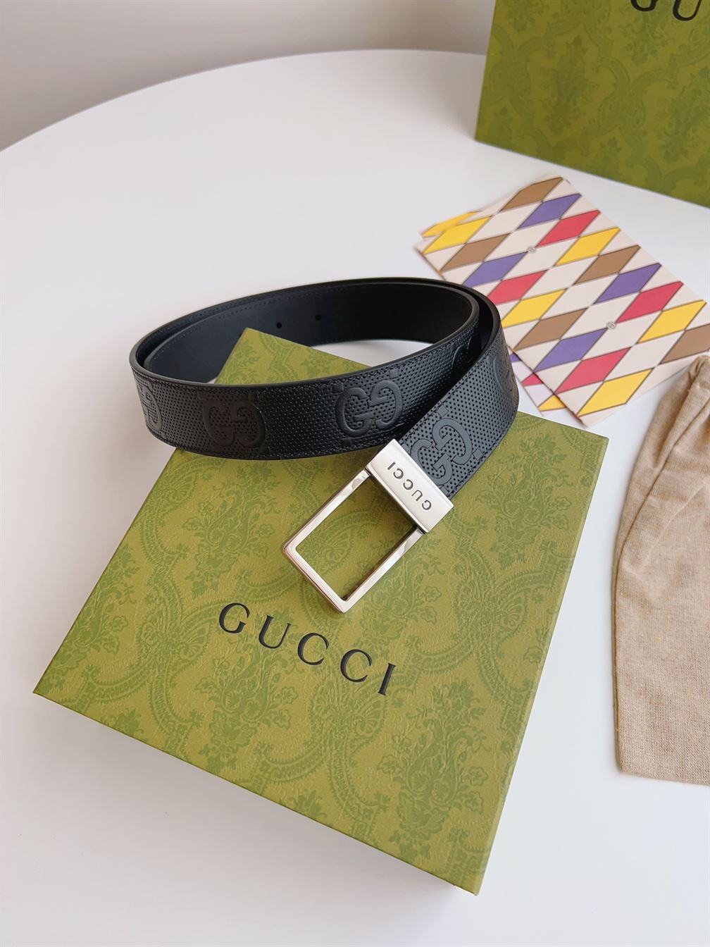 GUCCI GG BELT WITH RECTANGULAR BUCKLE – GB044