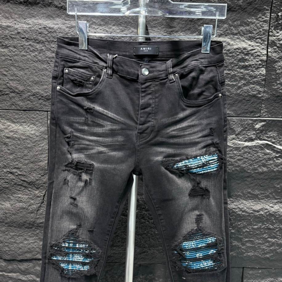 Amiri Men Ripp Blue Black Jeans – AMIJ012