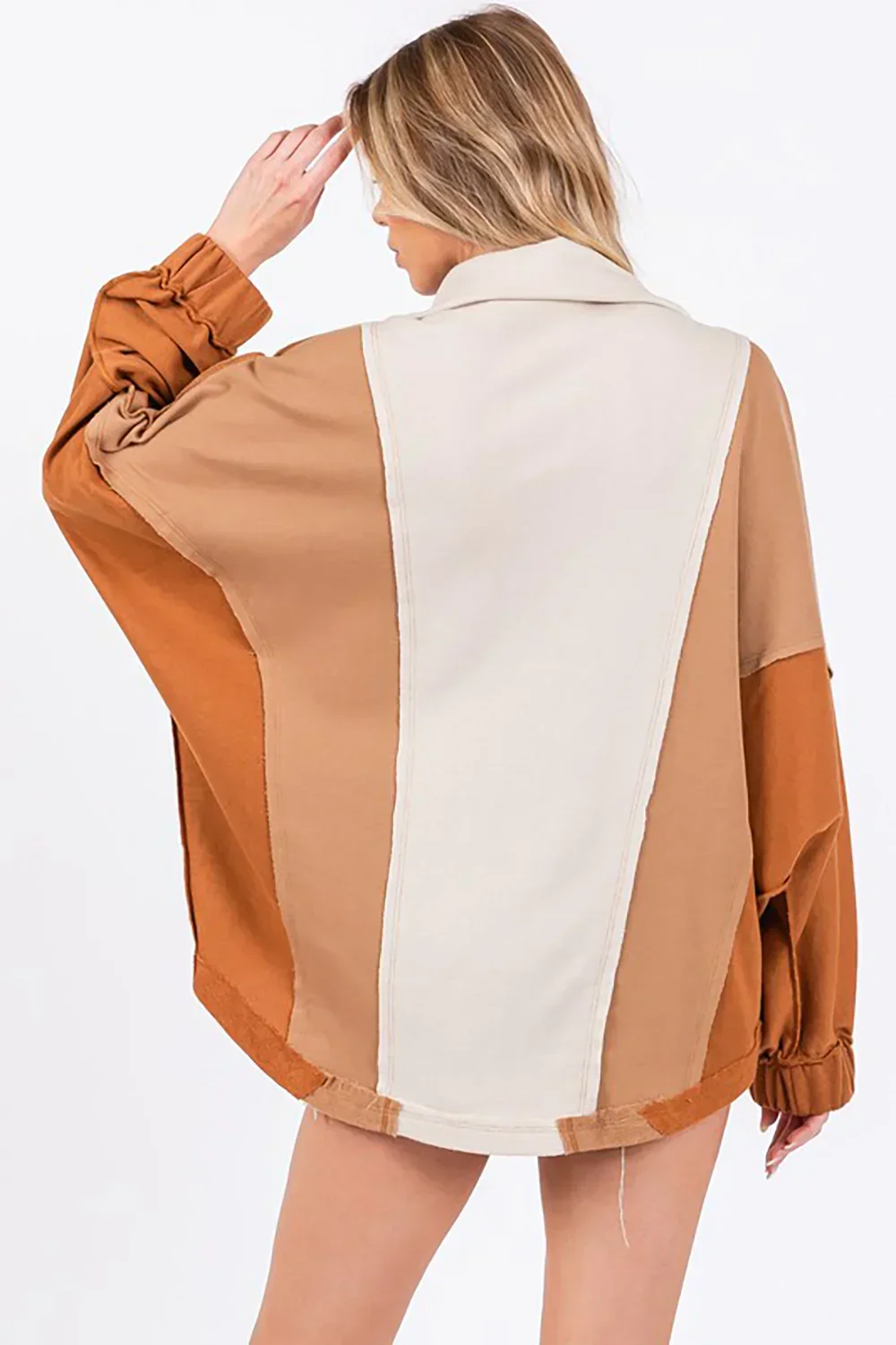 Colorblock Collared Pullover Sweatshirt for Boutiques Trendy Neutral Tones Sweater