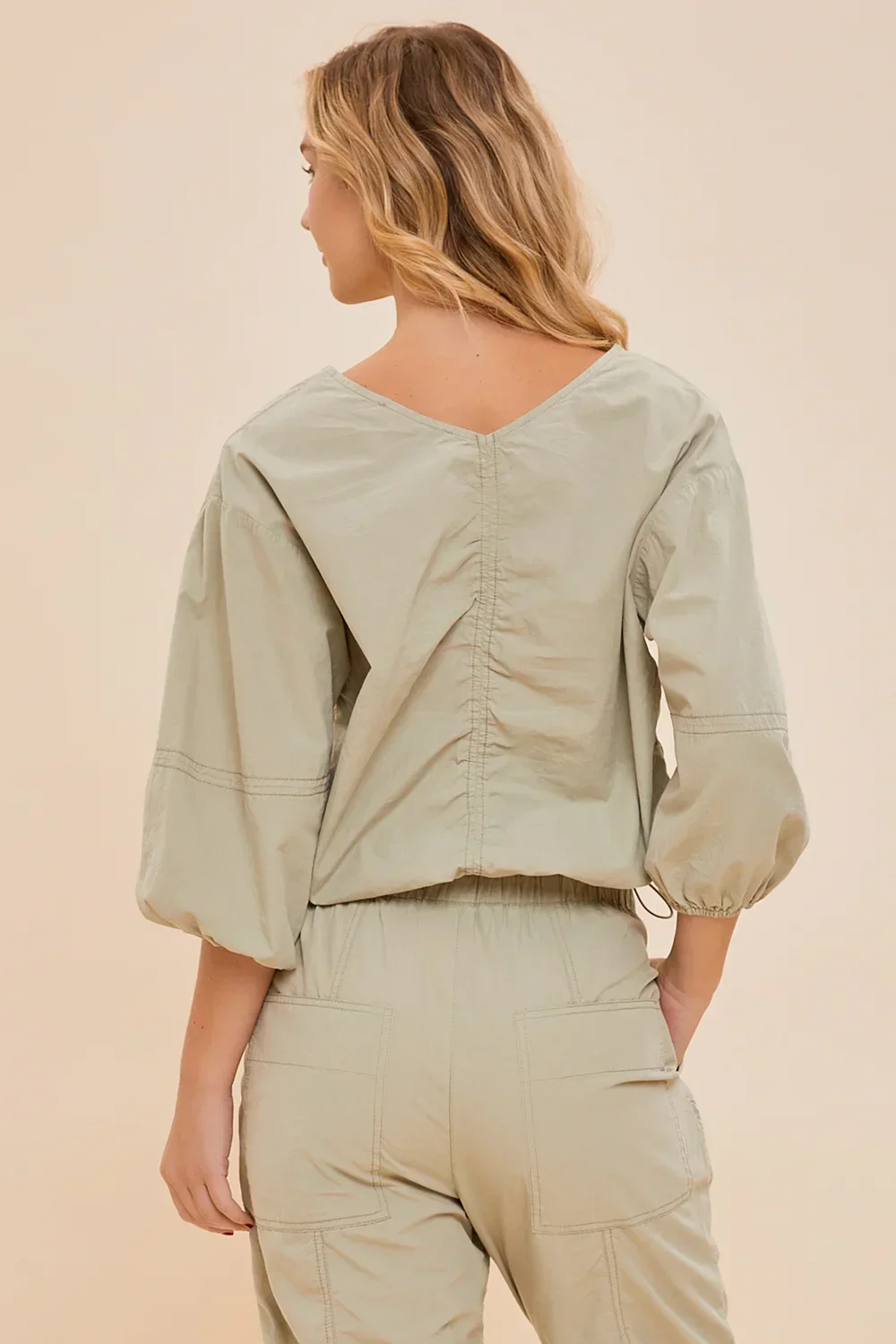 Safari Cotton Chic Utility Coord Balloon Sleeve Top & Cargo Pants Set