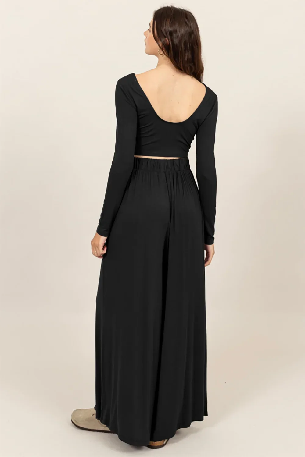 Long Sleeve Crop Top & Extra Wide Maxi Pants Set