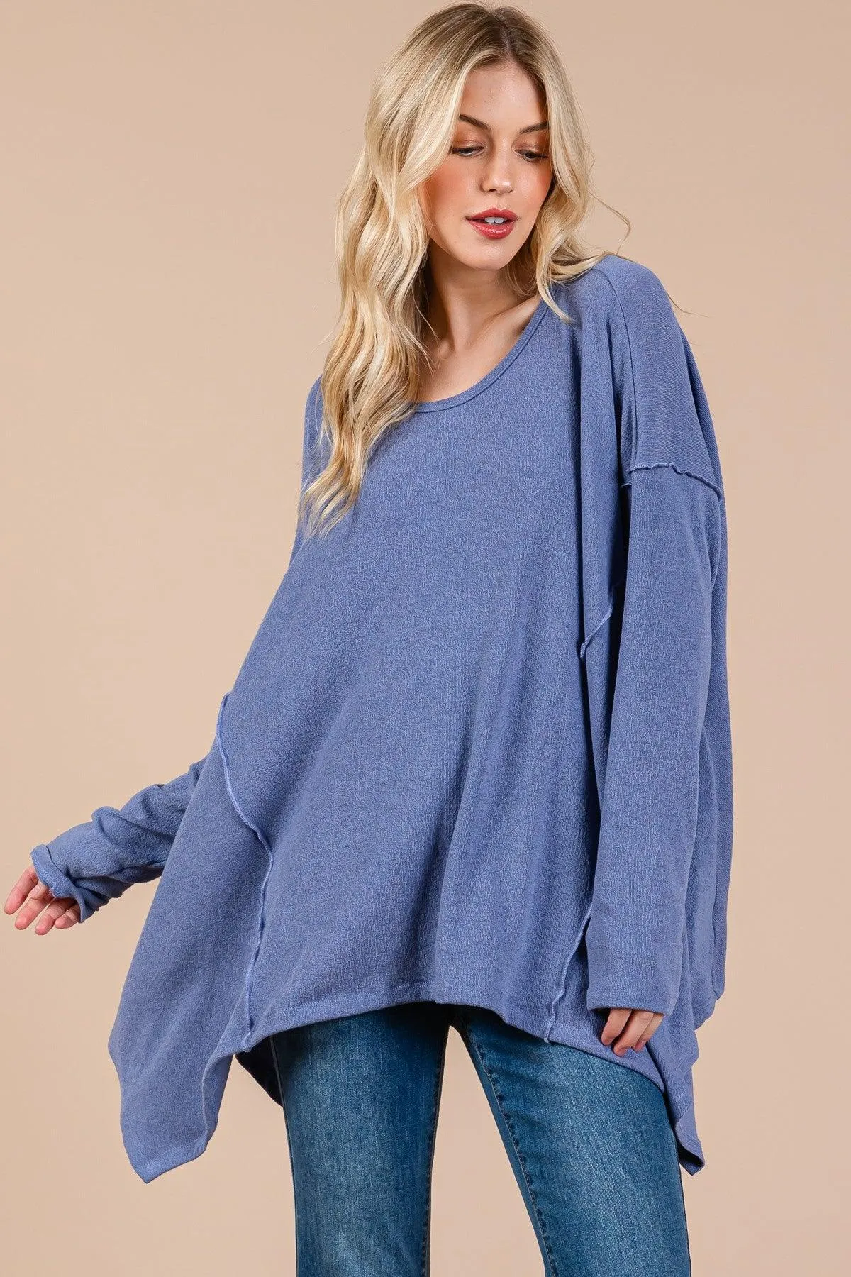 Oversized Asymmetrical Long Sleeve Relaxed Fit Cozy Sweater Top