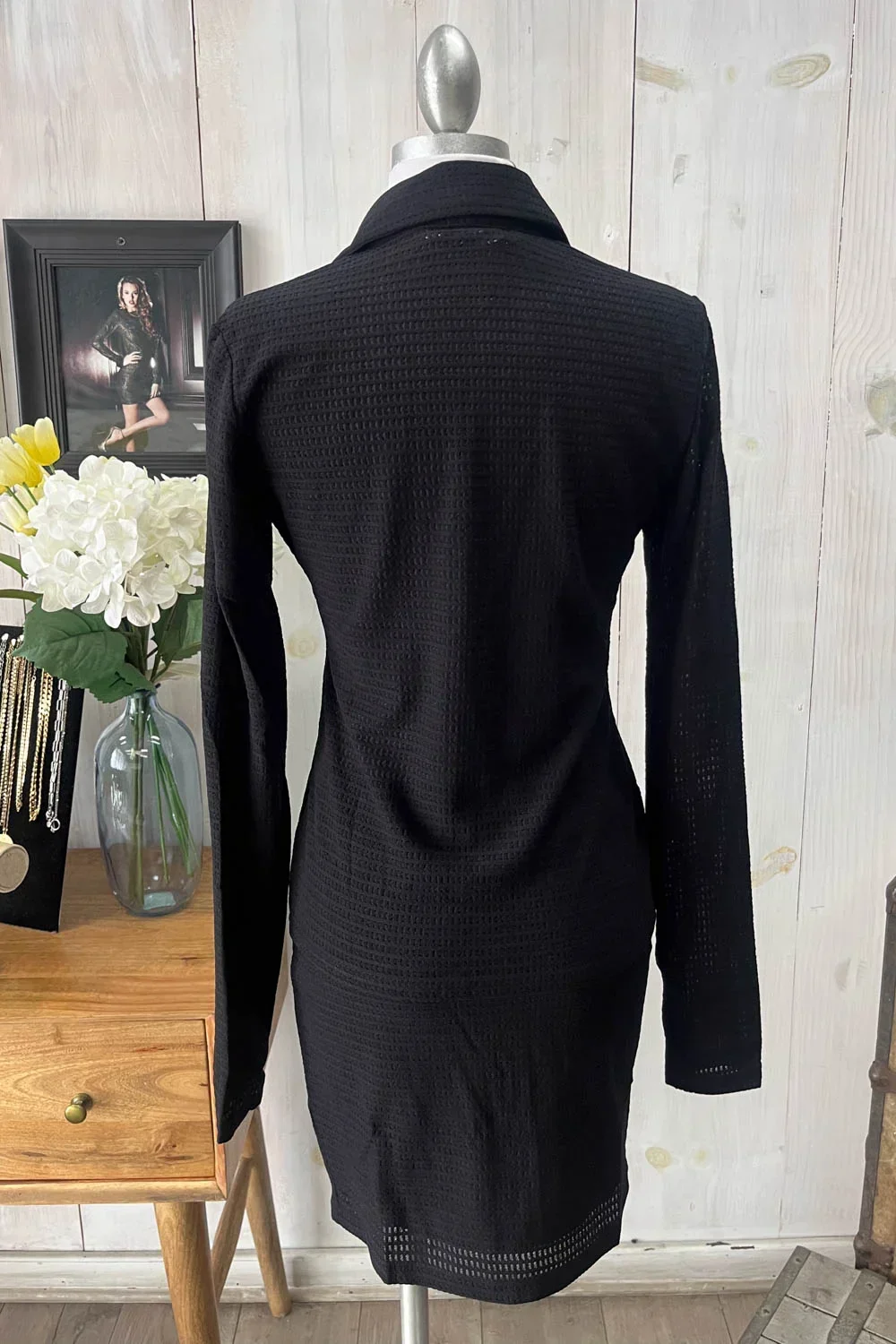 Textured Long Sleeve Button Front Shirt & Mini Skirt Set