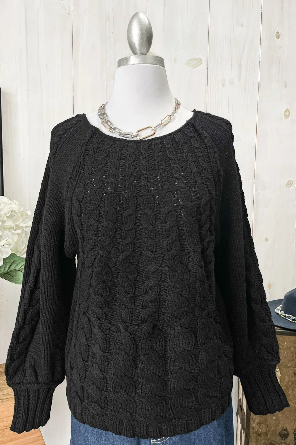 Cable Knit Long Sleeve Scoop Neck Sweater