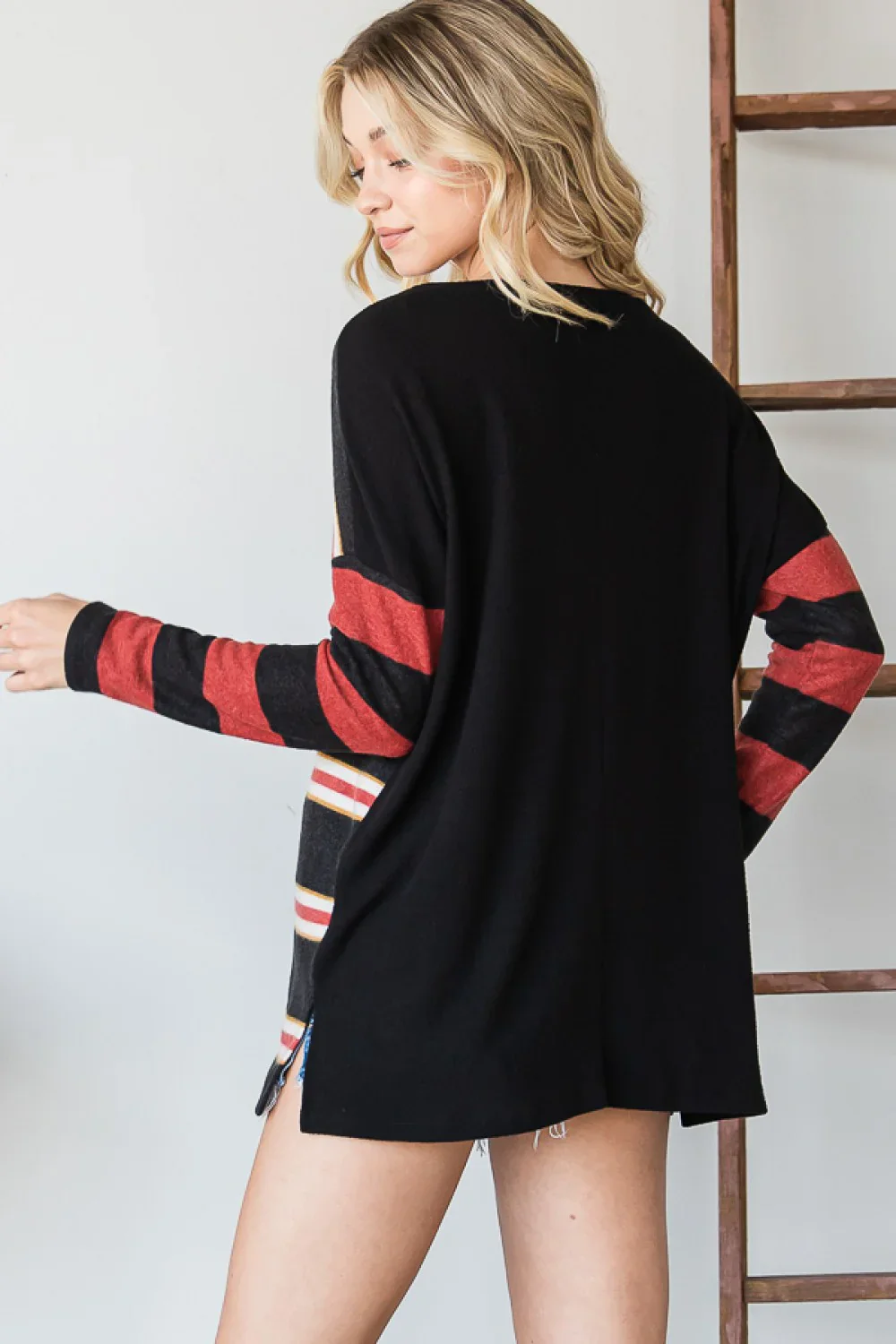 Plus Size Striped Scoop Neck Long Sleeve Oversized Knit Sweater Top