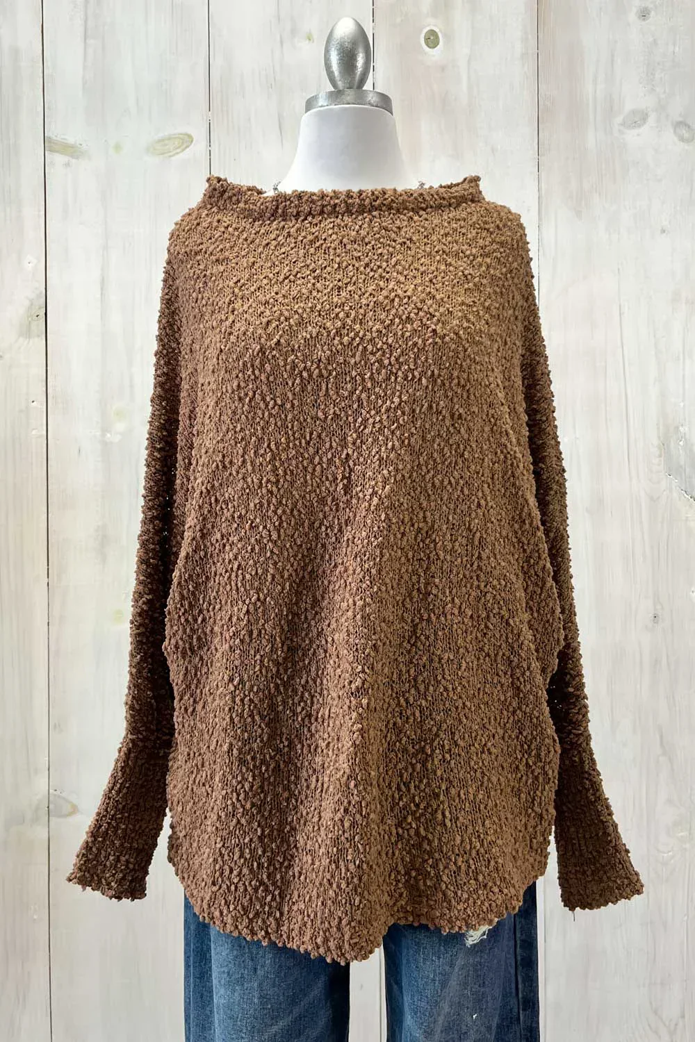 Popcorn Knit Long Sleeve Round Neckline Cozzy Sweater