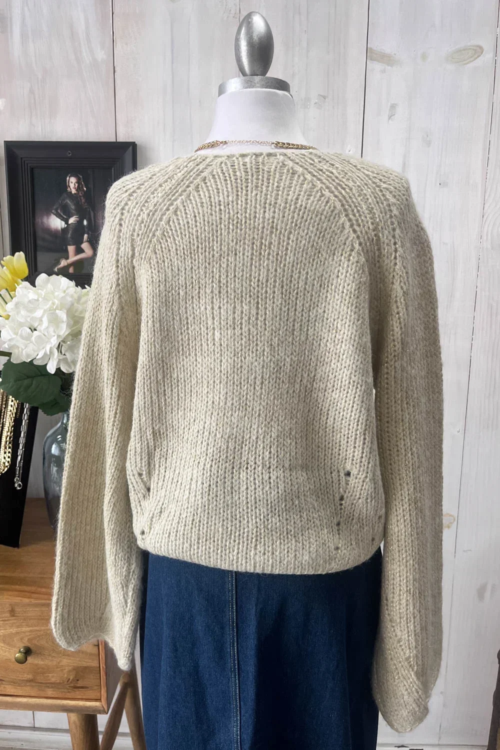 Cozy Oversized Chunky Knit Crew Neck Long Bell Sleeve Sweater