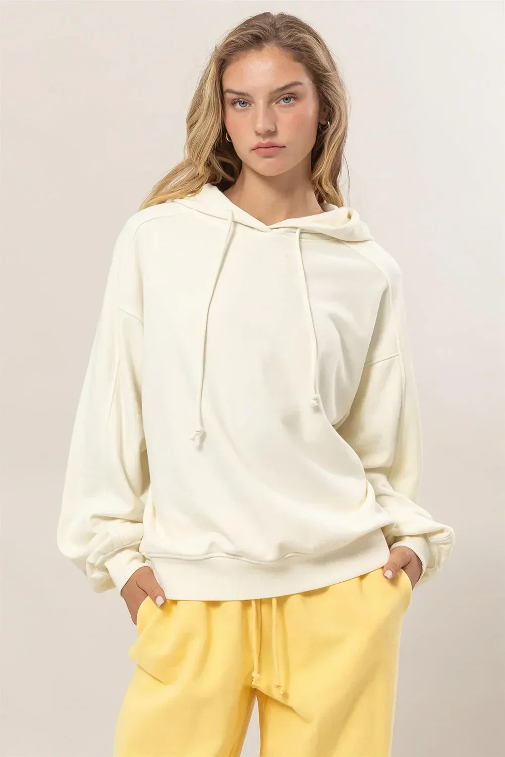 Lightweight Seam Detailed Pullover Soft Knit Casual Oversized Hoodie