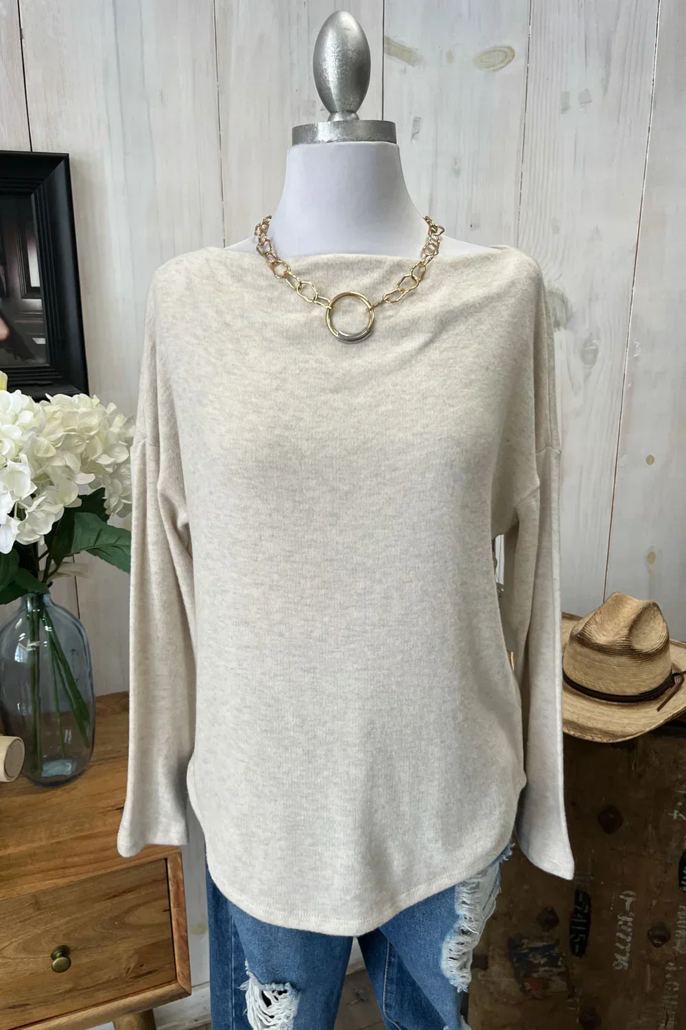 Cozy Oversized Long Sleeve Soft Knit Crew Neck Casual Top
