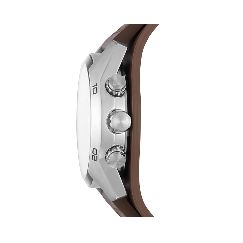 Men's quartz stainless steel leather chronograph watch