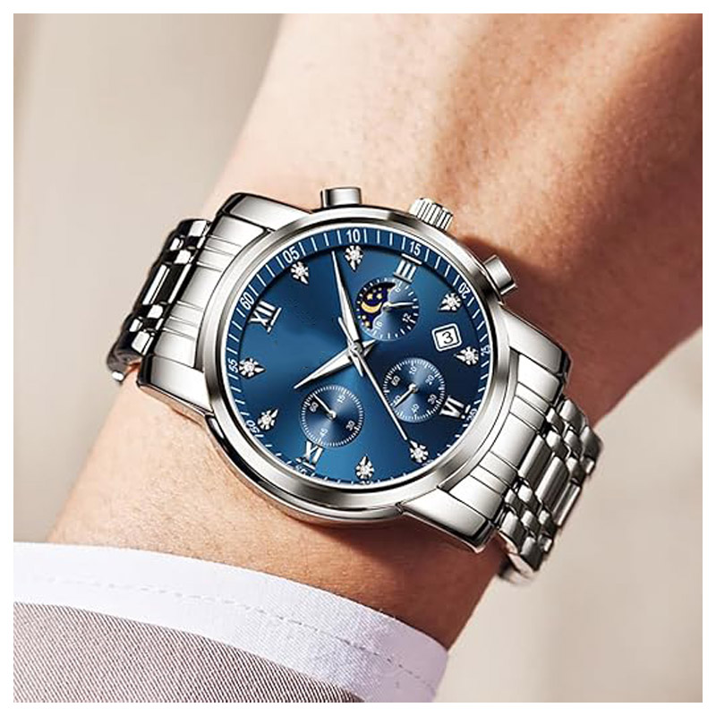 Men's watch, diamond-encrusted, business/formal style, quartz movement, stainless steel material, waterproof, luminous display, date display, two-tone strap, luxury casual wristwatch.