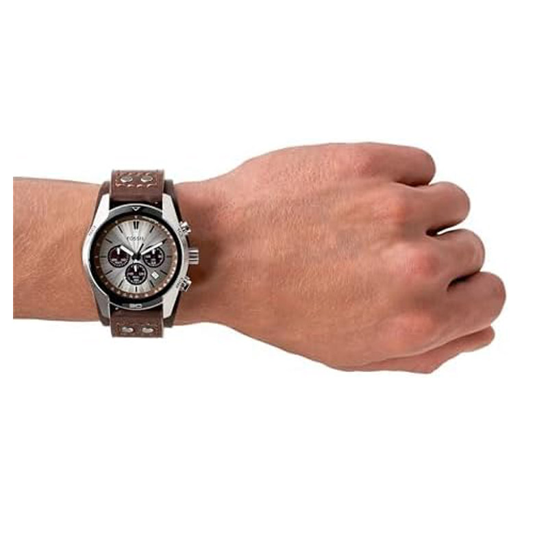 Men's quartz stainless steel leather chronograph watch