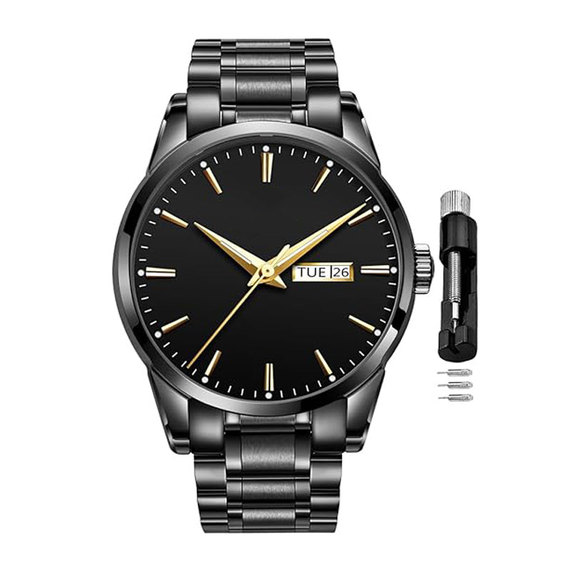 Men's watch, business dress style, diamond-set quartz movement, date display, luxurious classic stainless steel waterproof luminous two-tone wristwatch.