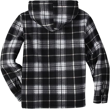 Men's flannel shirt jacket, plaid coat with lamb's wool lining, full-zip hoodie, winter outerwear