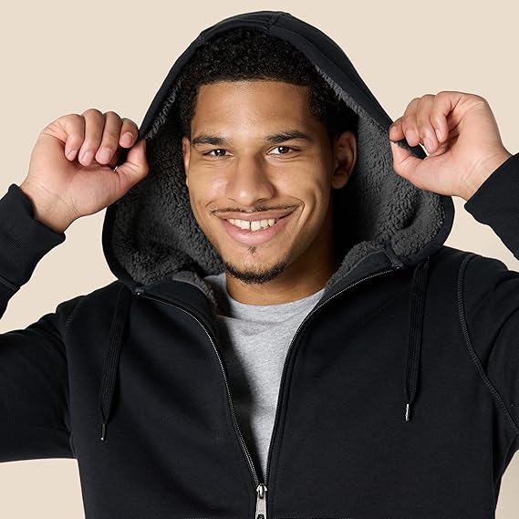Men's must-have hoodie, fleece sweatshirt with lamb's wool lining and full zip-up