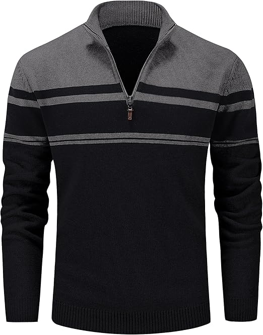 Men's 1/4 Zipper Cotton Pullover Polo Shirt Striped Autumn/Winter Warm Sweatshirt