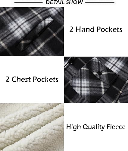 Men's flannel shirt jacket, plaid coat with lamb's wool lining, full-zip hoodie, winter outerwear
