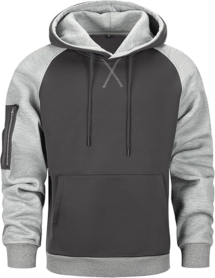 Mens Hoodies Pullover Color Block Long Sleeve Fleece Hooded Sweatshirt