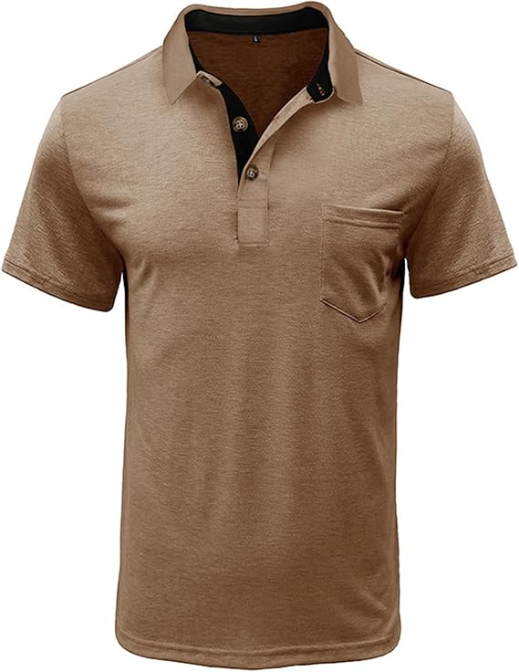 Men’s Athletic Short Sleeve Polo Shirts Casual Moisture Wicking Golf Shirts Buttons Collared Solid T Shirts with Pocket
