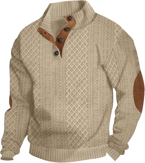 Men's Casual Sweatshirt Pullover Sweater Casual Long Sleeve Stand Collar Quarter Button Sweaters