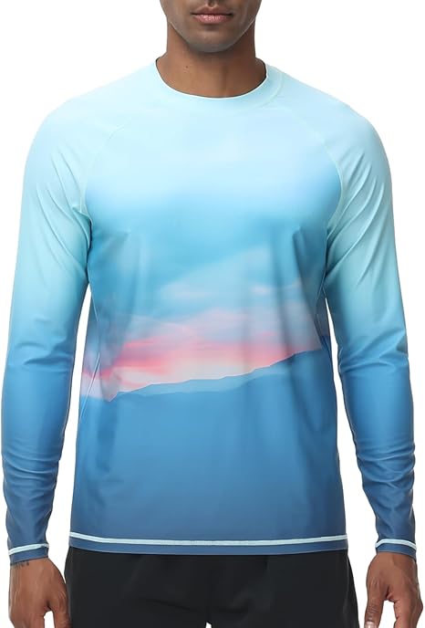 Men's UPF 50+ Sun Protection Swim Shirt, Quick-Drying Long-Sleeve T-shirt, Loose Fit, suitable for water sports, fishing, and other outdoor activities, effectively protects against UV rays.