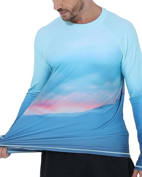 Men's UPF 50+ Sun Protection Swim Shirt, Quick-Drying Long-Sleeve T-shirt, Loose Fit, suitable for water sports, fishing, and other outdoor activities, effectively protects against UV rays.