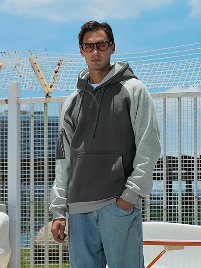 Mens Hoodies Pullover Color Block Long Sleeve Fleece Hooded Sweatshirt