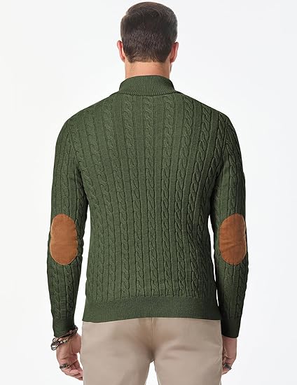 Men's cable knit pullover sweater, casual long-sleeved stand collar button-down knit sweater