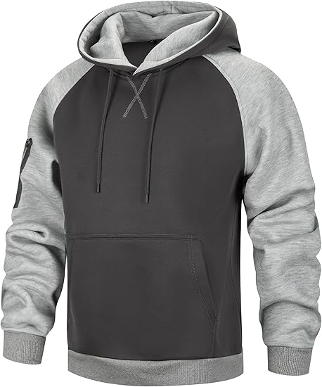 Mens Hoodies Pullover Color Block Long Sleeve Fleece Hooded Sweatshirt