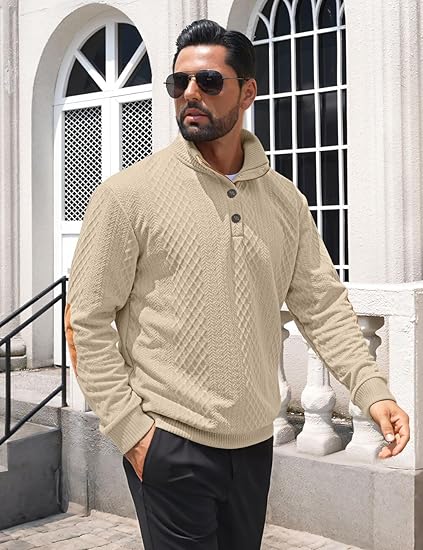 Men's Casual Sweatshirt Pullover Sweater Casual Long Sleeve Stand Collar Quarter Button Sweaters