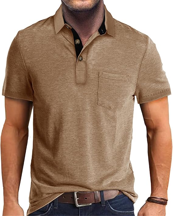 Men’s Athletic Short Sleeve Polo Shirts Casual Moisture Wicking Golf Shirts Buttons Collared Solid T Shirts with Pocket